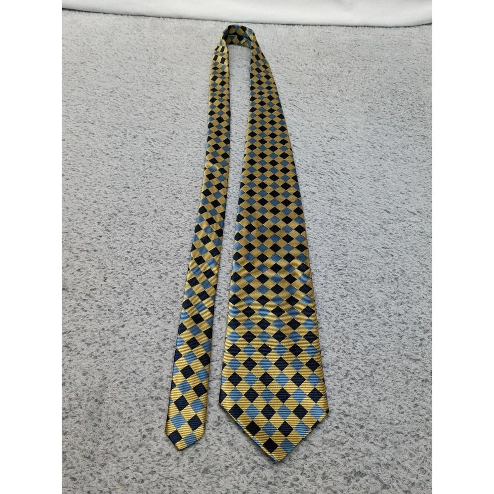 Brooks Basics Silk Tie Repp Style Diamond Geometric Blue & Gold USA Preppy Ivy
